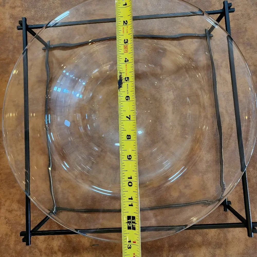 1998 NIB TWIG BOWL Center Piece Serving Handblown Glass Bowl Square Metal Frame